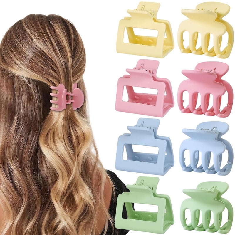 USDNICE Medium Hair Clips Combination 2 Styles Small Claw Clips for Thin Hair 8 Pcs Matte Non-slip Rectangle Jaw Clips Square Hair Accessories for Women and Girls (Colorful) - Image 1